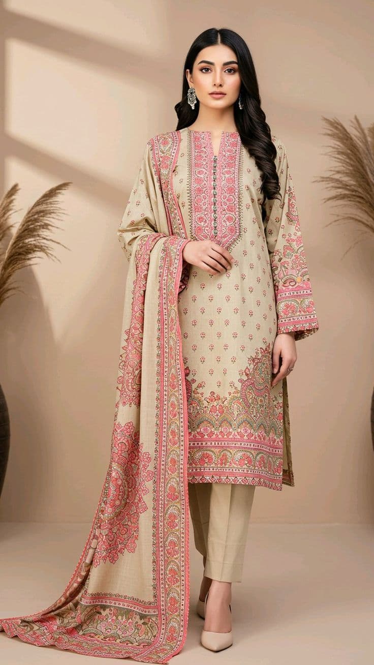 Chaman Pastel Peach Floral Embroidered Lawn - Handcrafted Pakistani Embroidered Dress